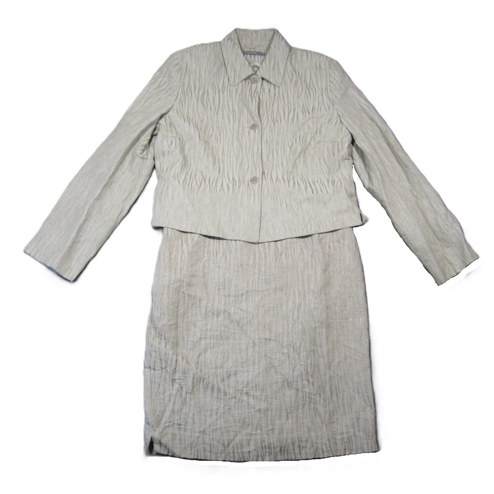 Wallis‎ Skirt Jacket Suit Set 12 Beige Wool Textured Office Minimalist Neutral